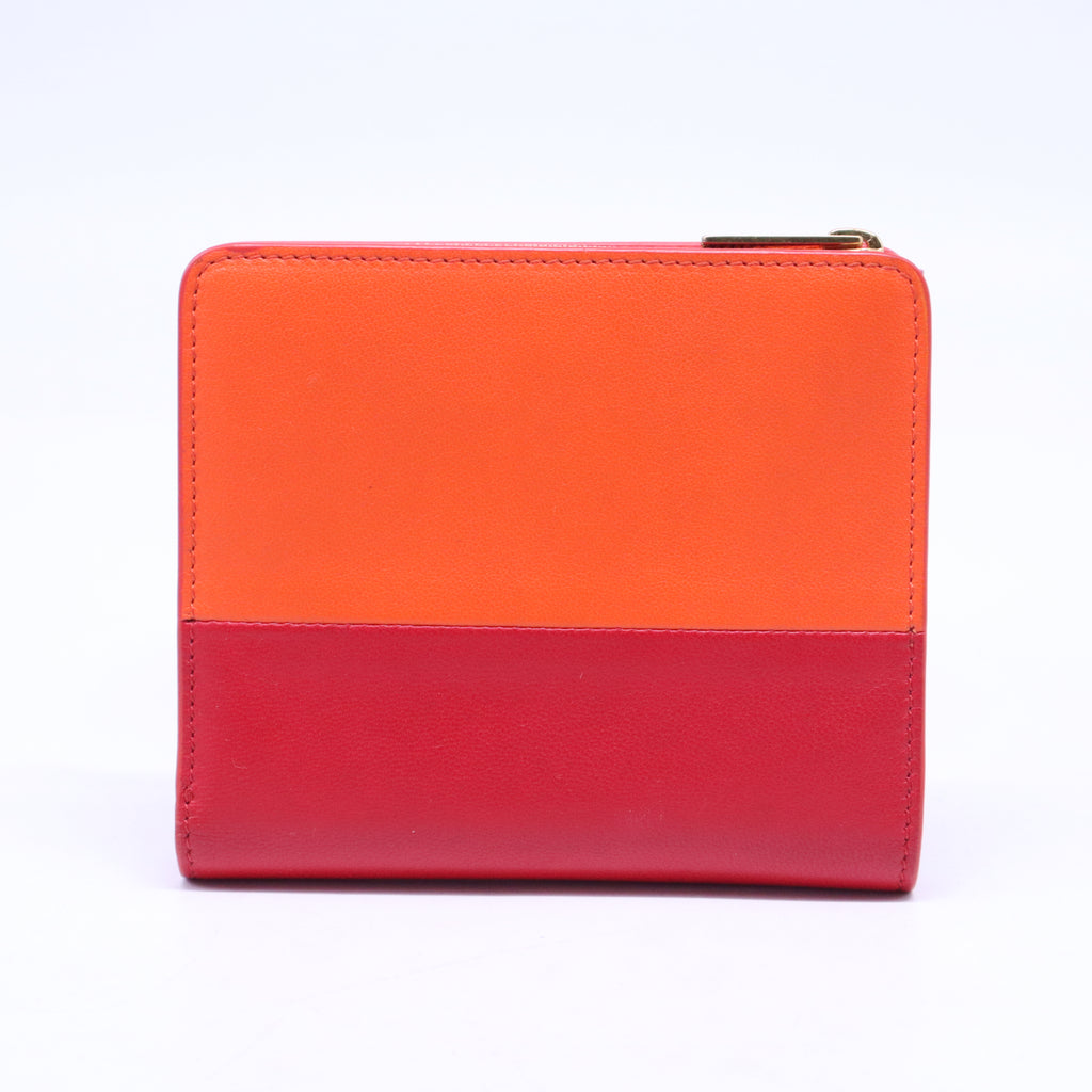 Coral and Burgundy Leather Bi-Fold Wallet W20895