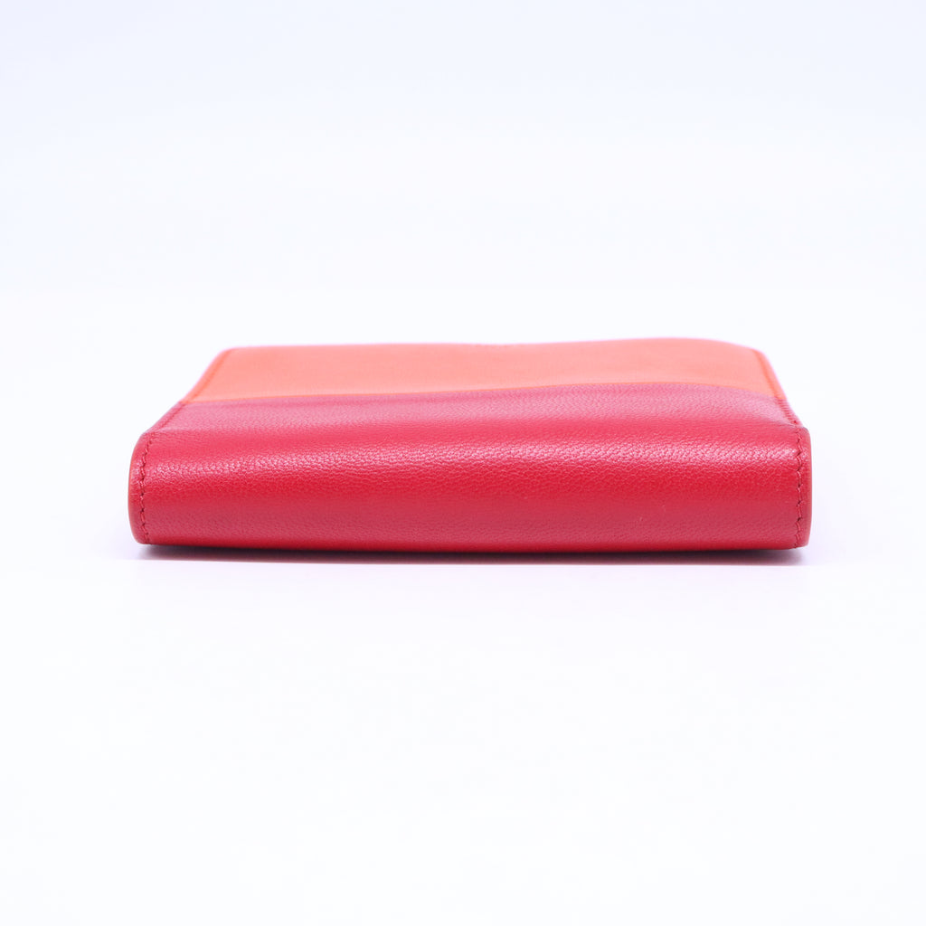 Coral and Burgundy Leather Bi-Fold Wallet W20895