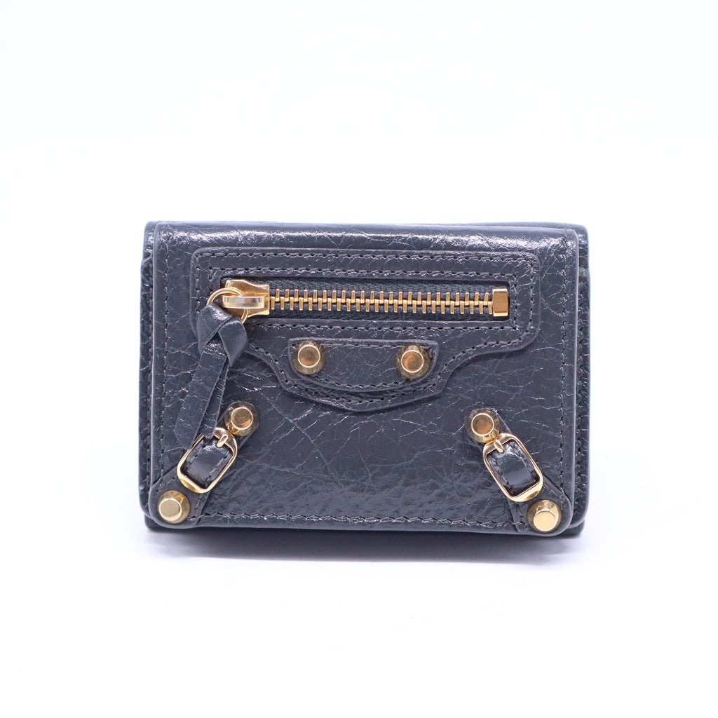 Agneau Arena Classic Gold Hardware Mini Wallet Gris Fossile W21004