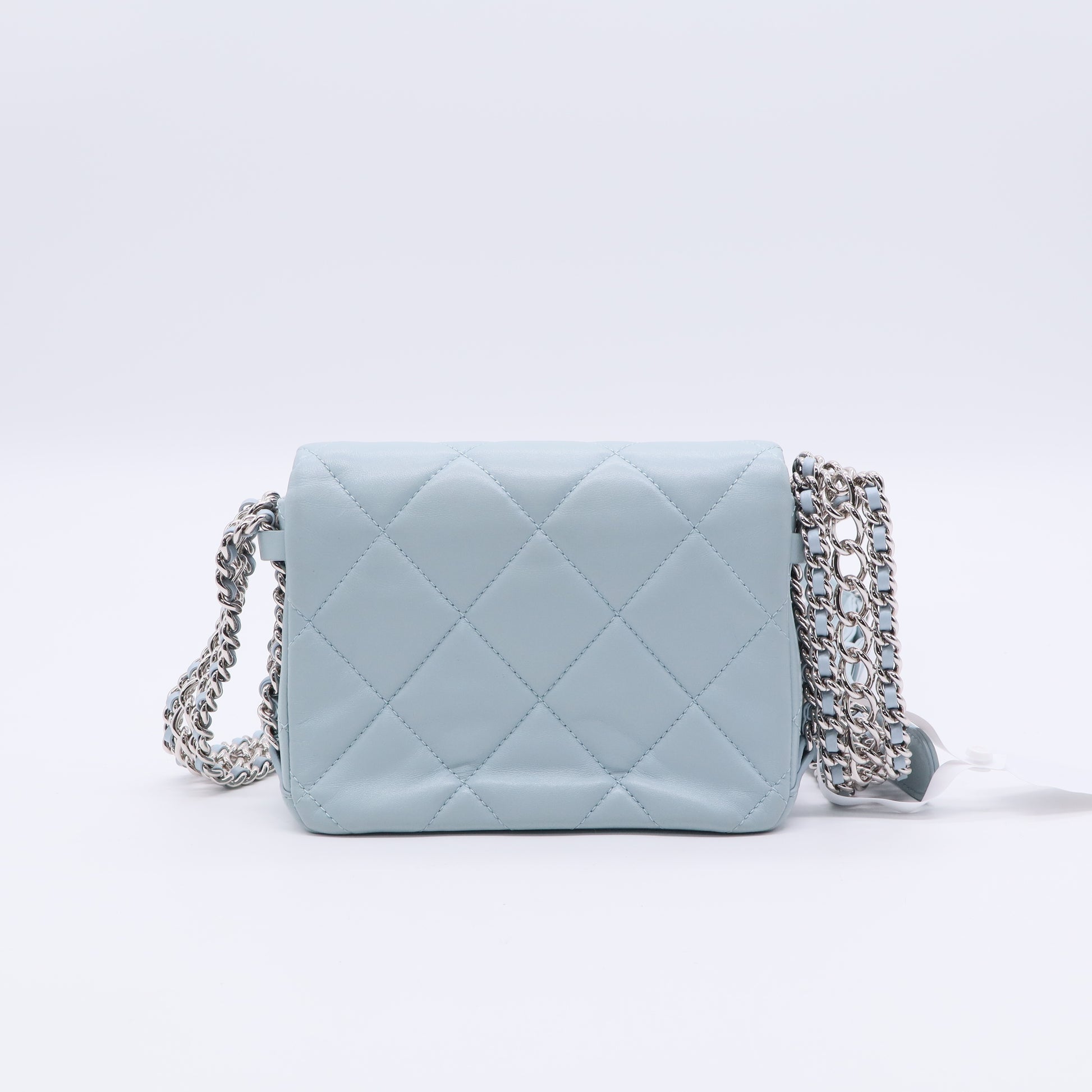 Chanel Blue Mini Chain Rows Flap Shoulder Handbag Quilted Lambskin Leather twins B20642