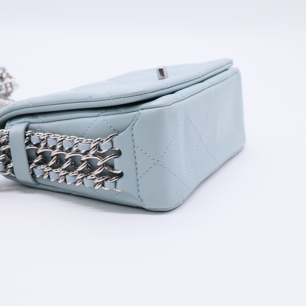 Chanel Blue Mini Chain Rows Flap Shoulder Handbag Quilted Lambskin Leather  B20642
