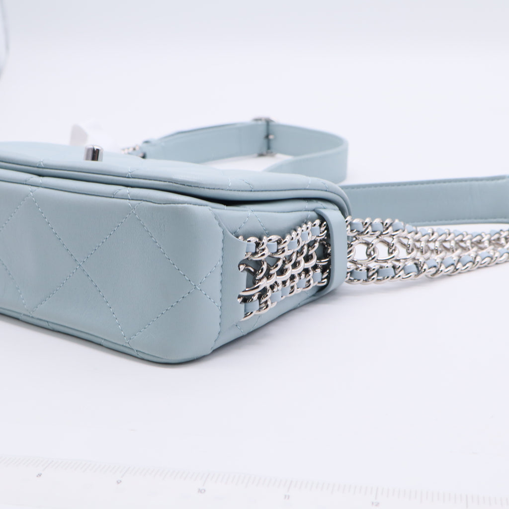 Chanel Blue Mini Chain Rows Flap Shoulder Handbag Quilted Lambskin Leather  B20642