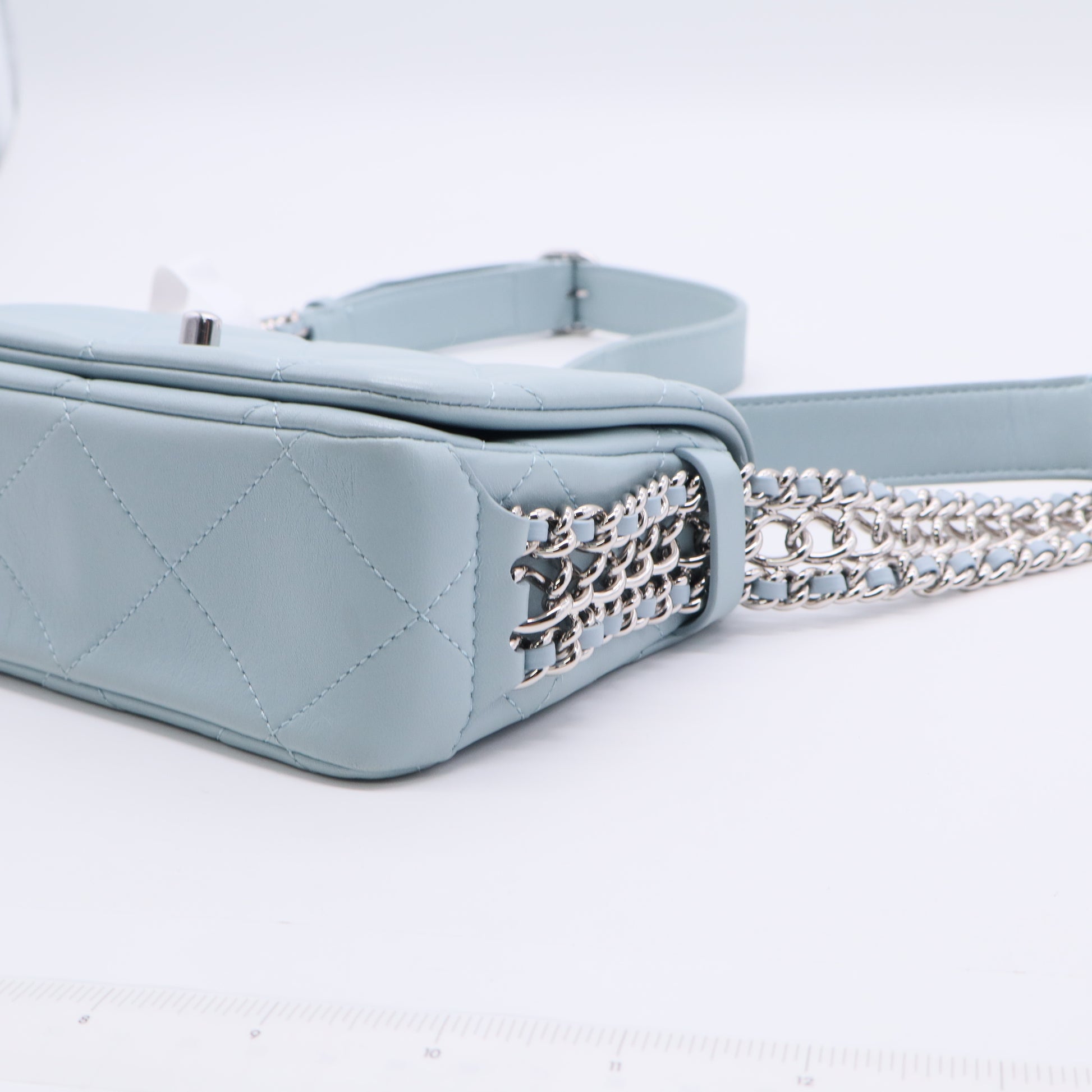 Chanel Blue Mini Chain Rows Flap Shoulder Handbag Quilted Lambskin Leather twins B20642