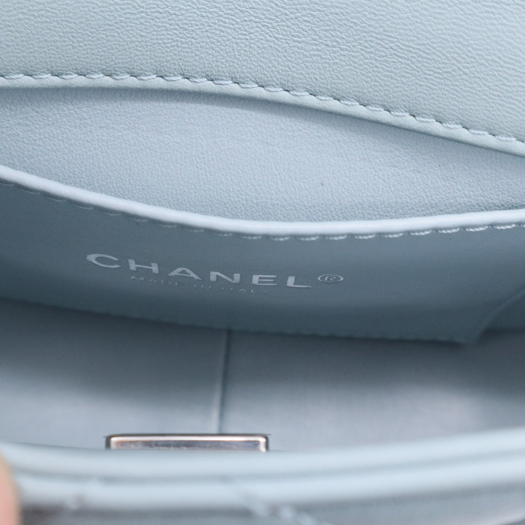 Chanel Blue Mini Chain Rows Flap Shoulder Handbag Quilted Lambskin Leather  B20642