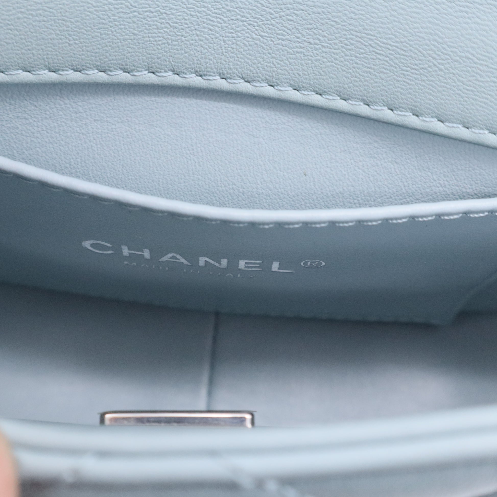 Chanel Blue Mini Chain Rows Flap Shoulder Handbag Quilted Lambskin Leather twins B20642