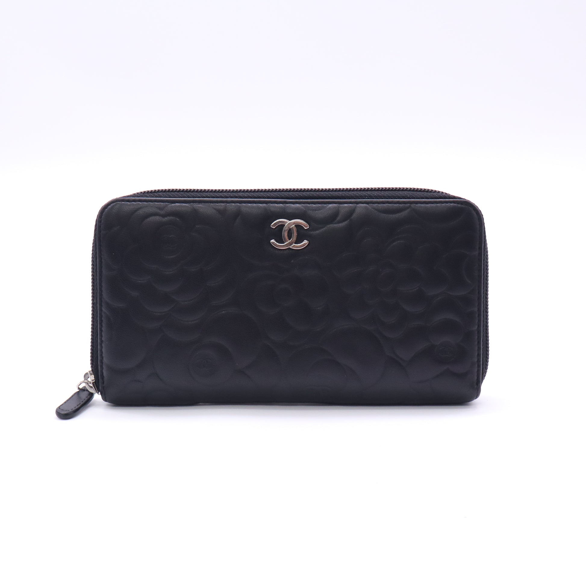 Chanel Camellia Embossed Lambskin Long Zip Around Wallet W22741