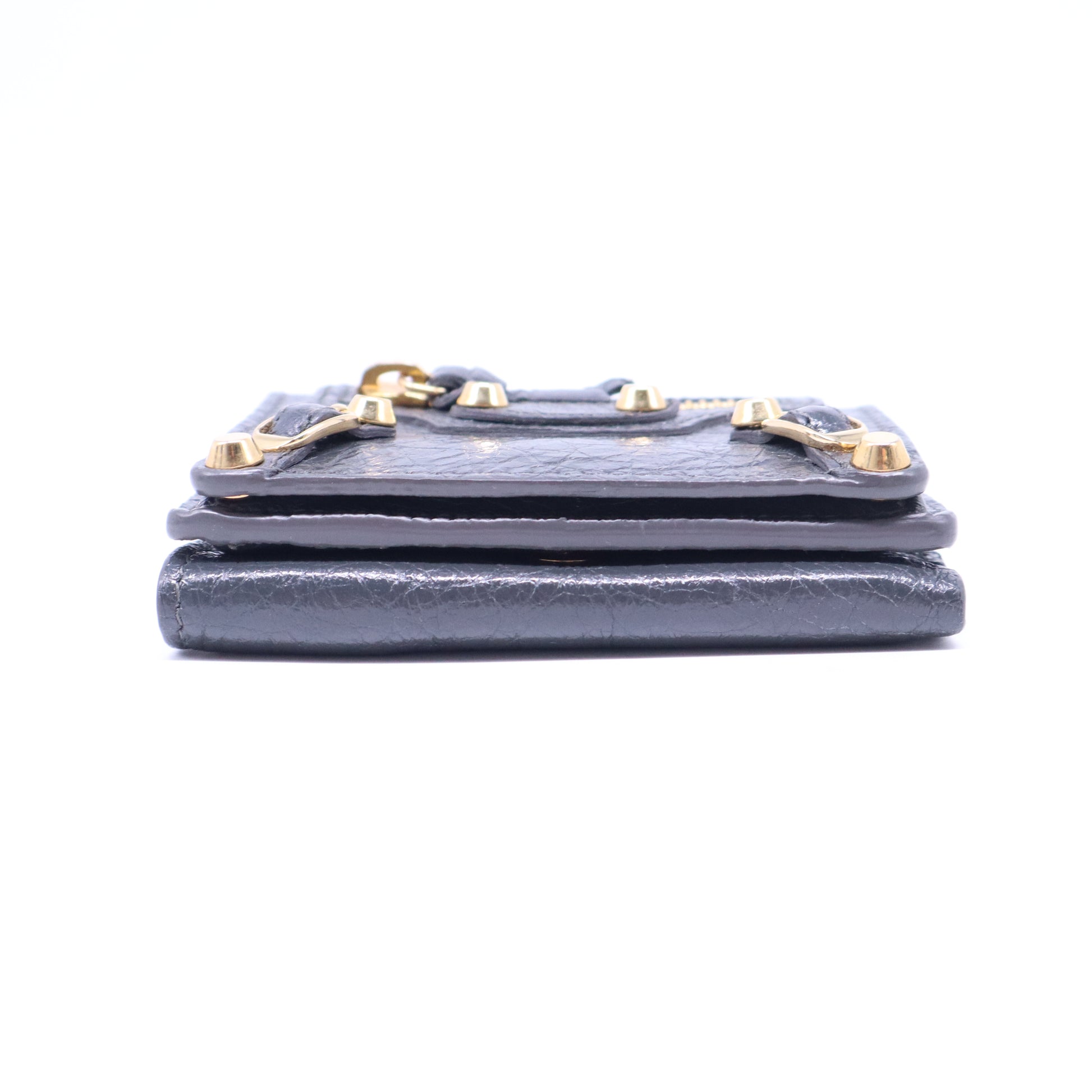 Agneau Arena Classic Gold Hardware Mini Wallet Gris Fossile W21004