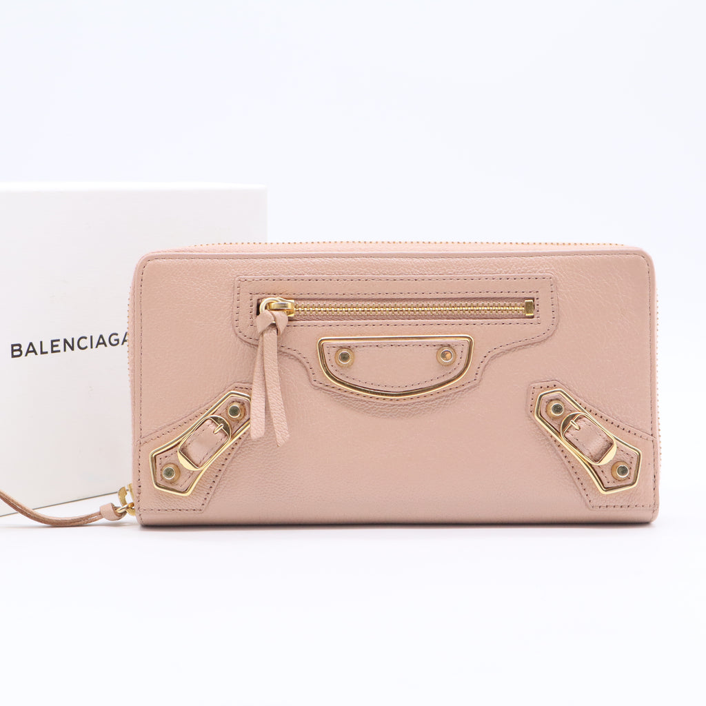 Rose Poudre Lambskin Leather Classic Continental Zip Around Wallet