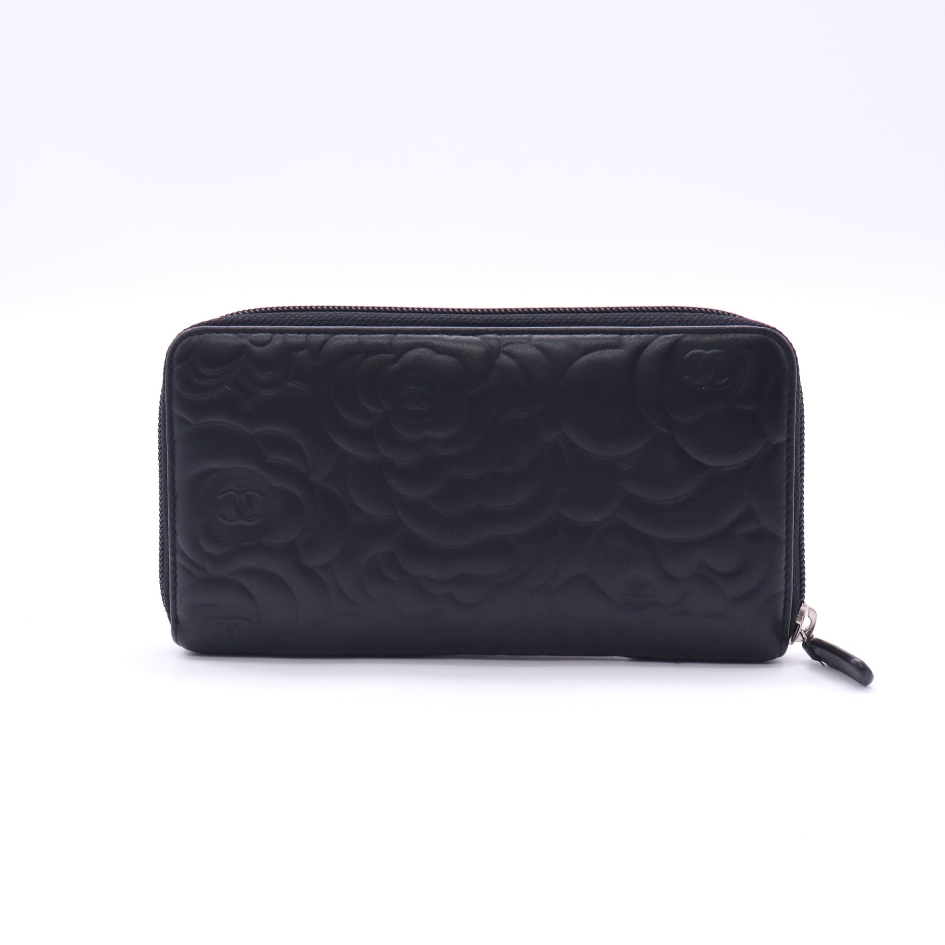 Chanel Camellia Embossed Lambskin Long Zip Around Wallet W22741