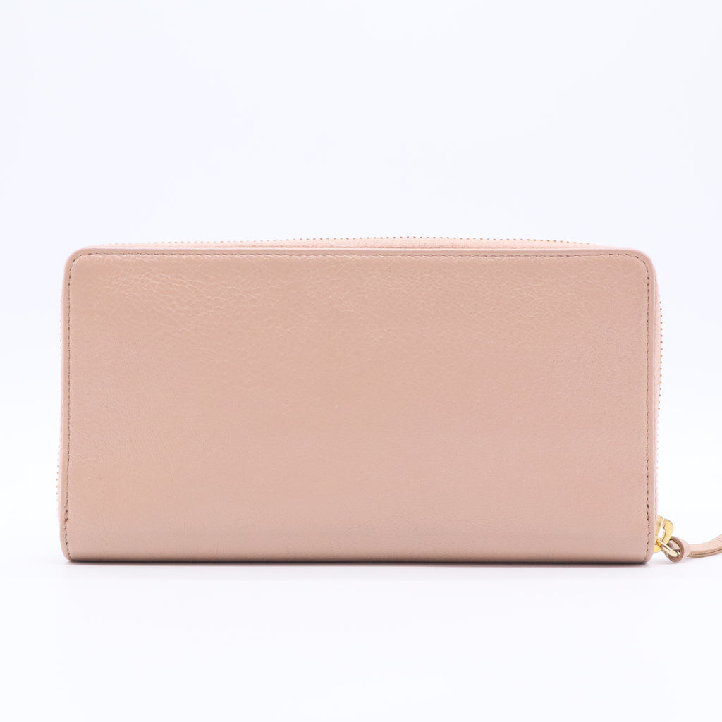 Rose Poudre Lambskin Leather Classic Continental Zip Around Wallet
