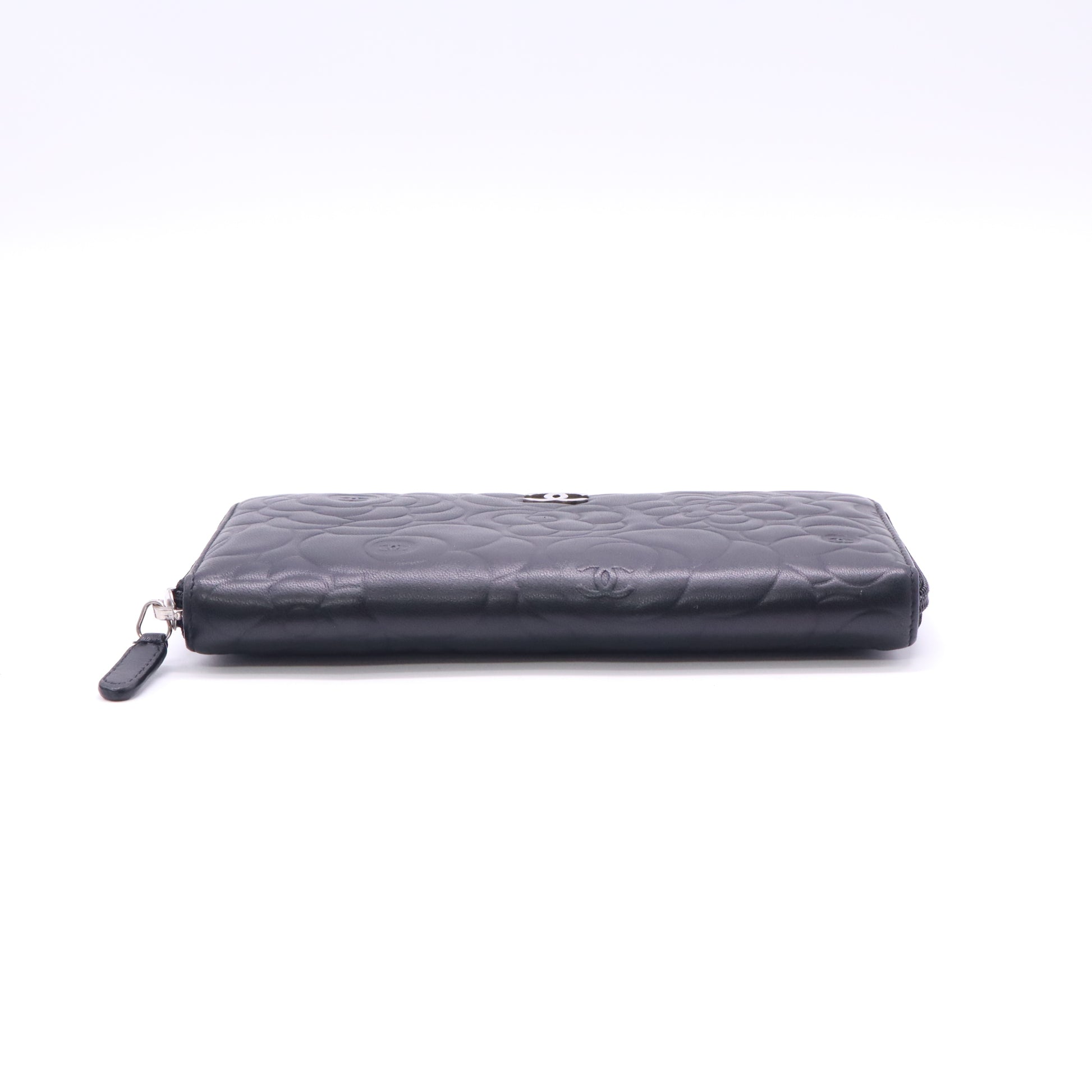 Chanel Camellia Embossed Lambskin Long Zip Around Wallet W22741