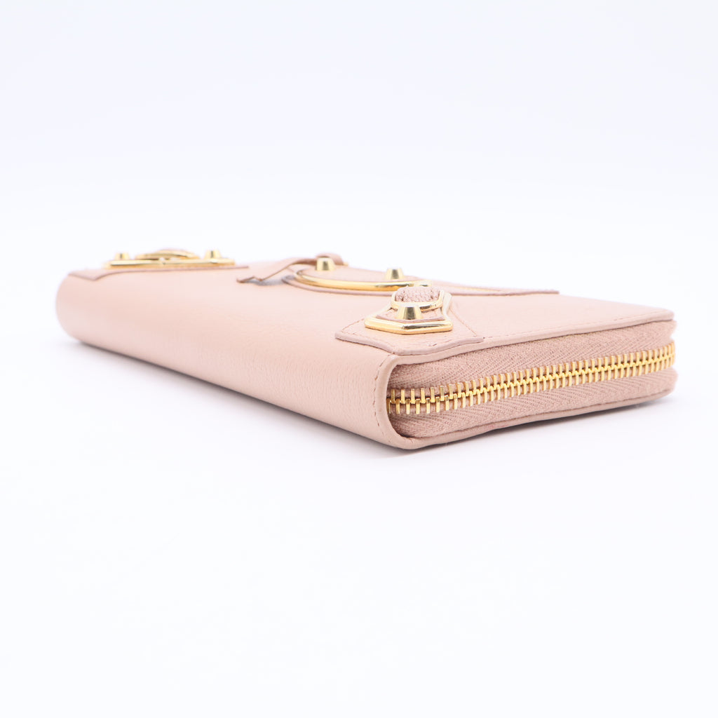 Rose Poudre Lambskin Leather Classic Continental Zip Around Wallet