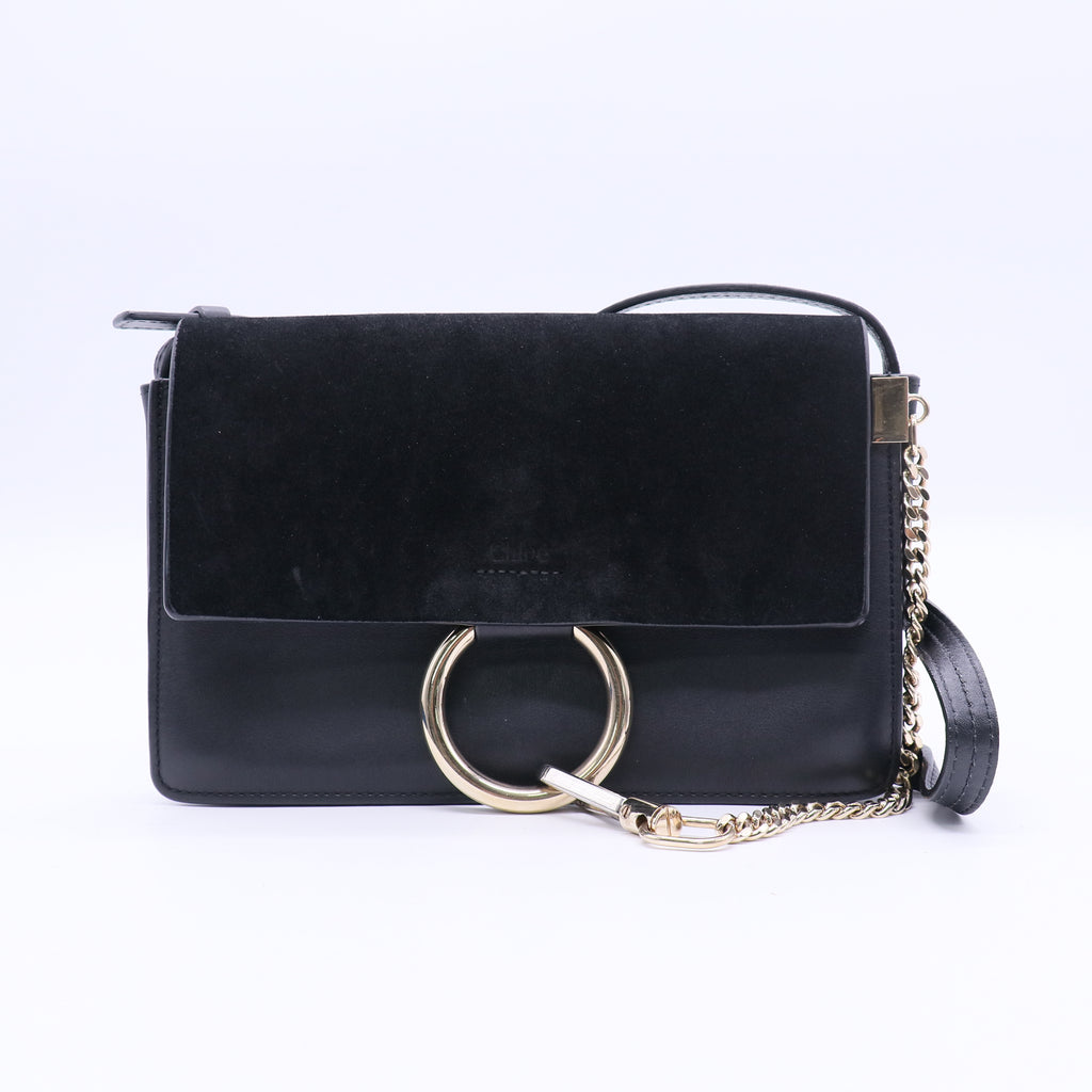 Chloe Suede Calfskin Small Faye Shoulder Bag Black twins B20981