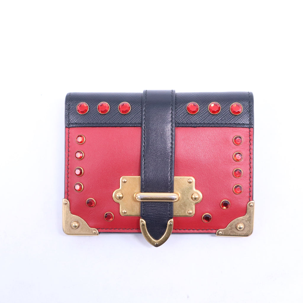 Prada Milano Red/Black Safiano Leather Bi fold Wallet B21601