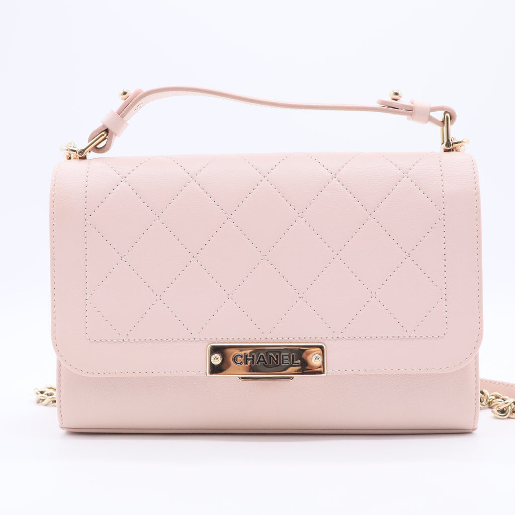 Light Pink Quilted Leather Click Label Medium Shoulder Bag