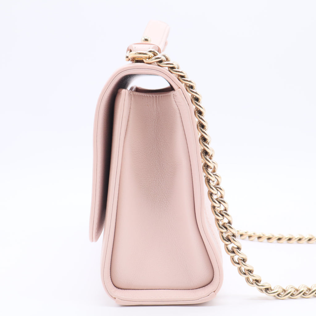 Light Pink Quilted Leather Click Label Medium Shoulder Bag
