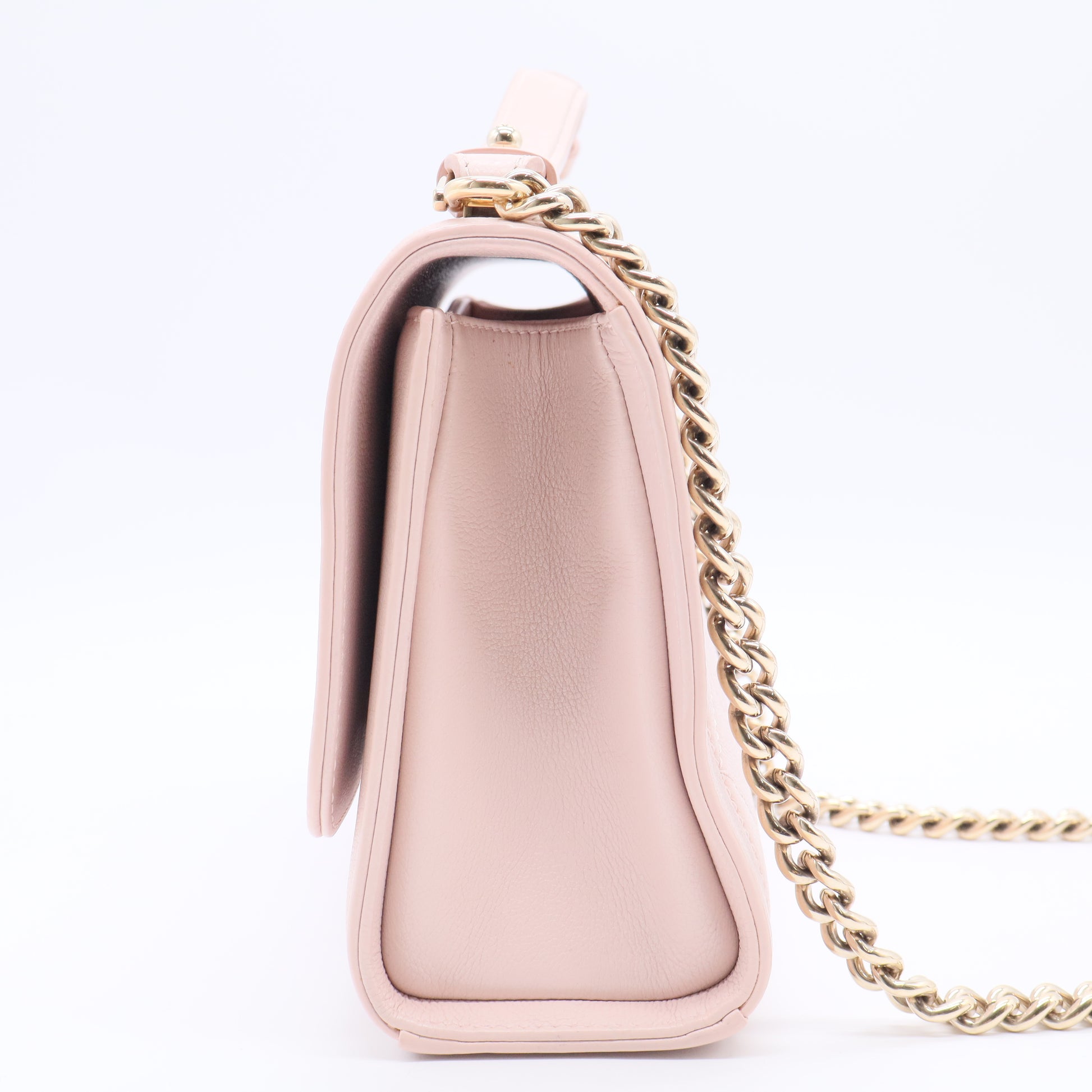 Light Pink Quilted Leather Click Label Medium Shoulder Bag