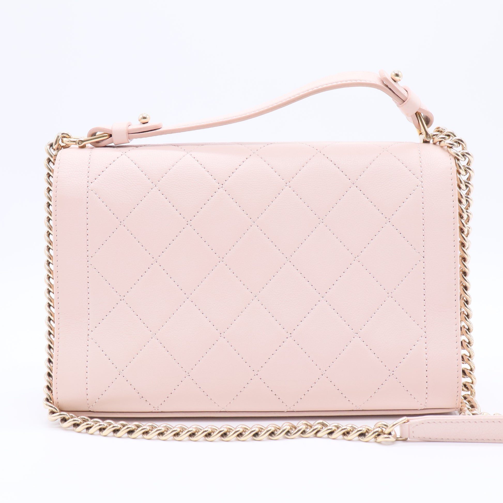 Light Pink Quilted Leather Click Label Medium Shoulder Bag