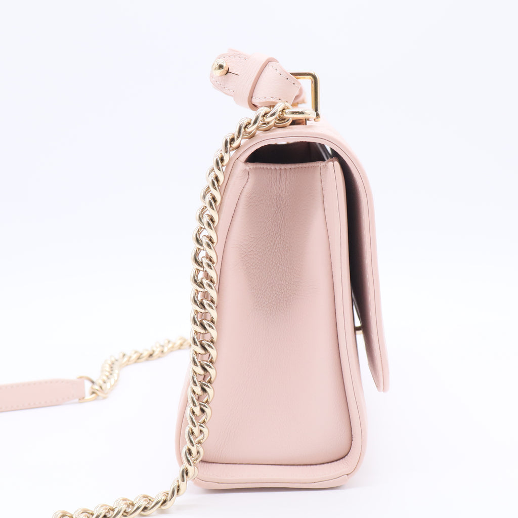 Light Pink Quilted Leather Click Label Medium Shoulder Bag