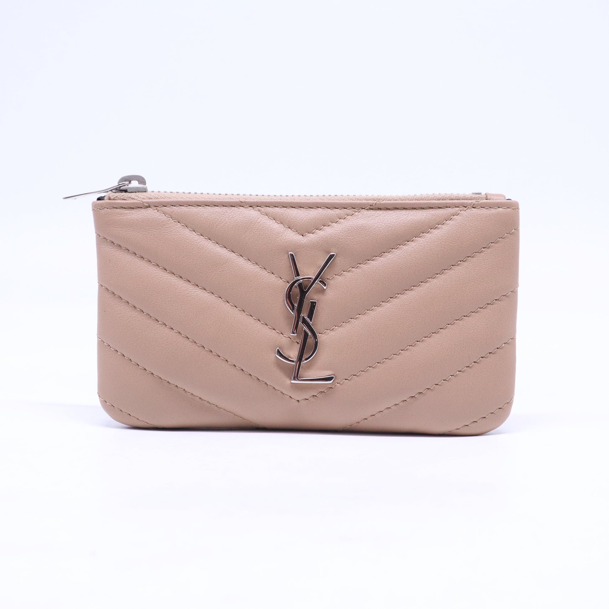 Grain De Poudre Matelasse Chevron Monogram Fragments Zippered Card Case Marble Pink W21005