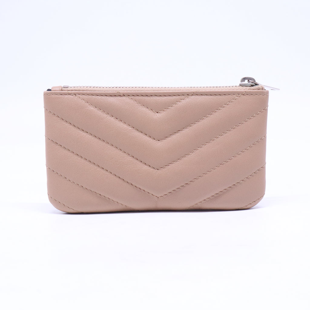 Grain De Poudre Matelasse Chevron Monogram Fragments Zippered Card Case Marble Pink W21005