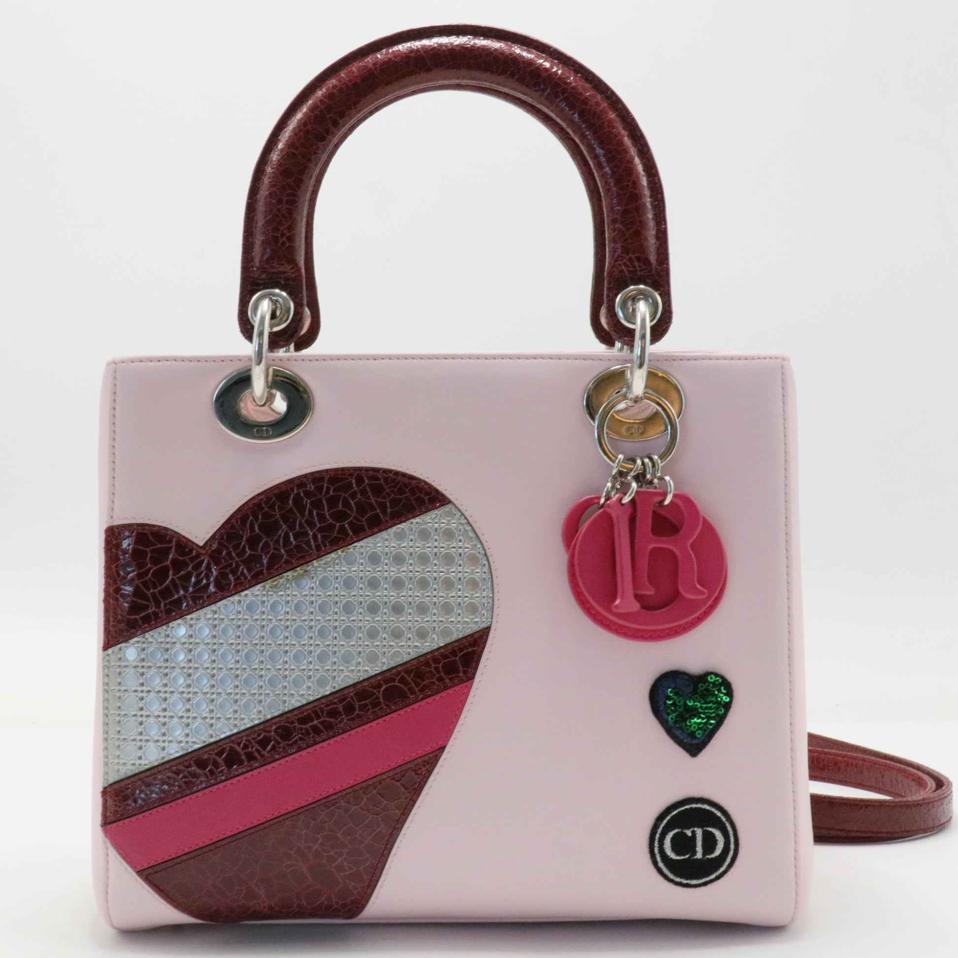 Calfskin Patent Embroidered Valentines Day Heart Medium Lady Dior Pink