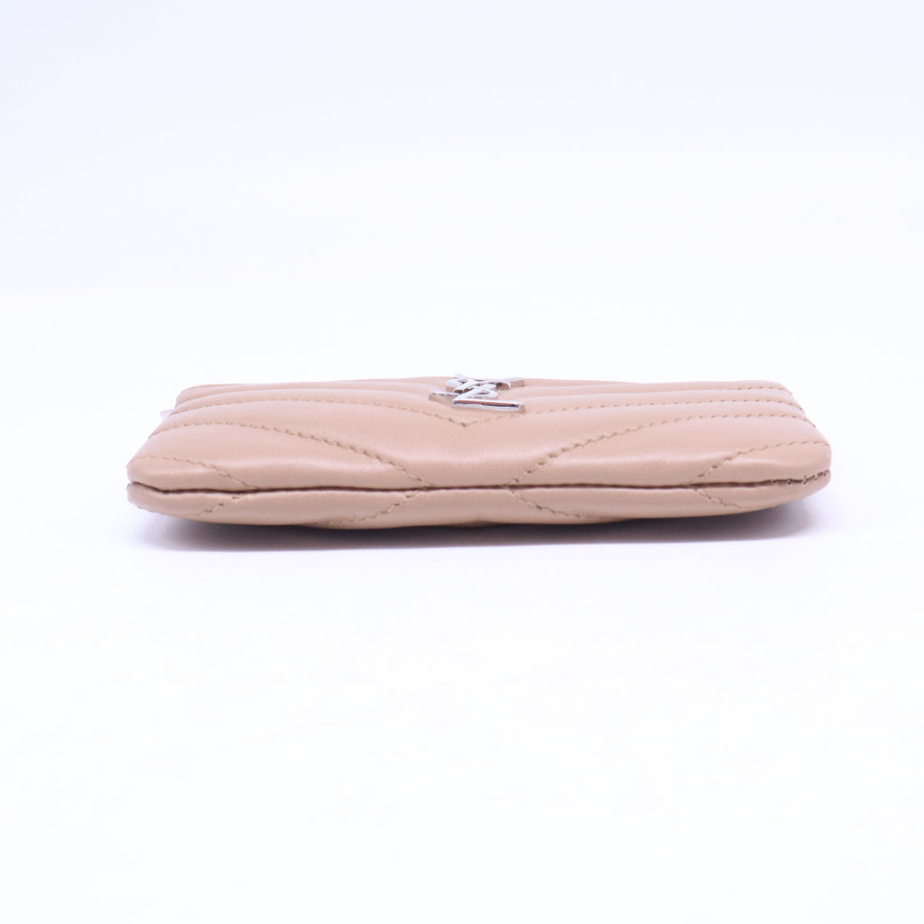Grain De Poudre Matelasse Chevron Monogram Fragments Zippered Card Case Marble Pink W21005