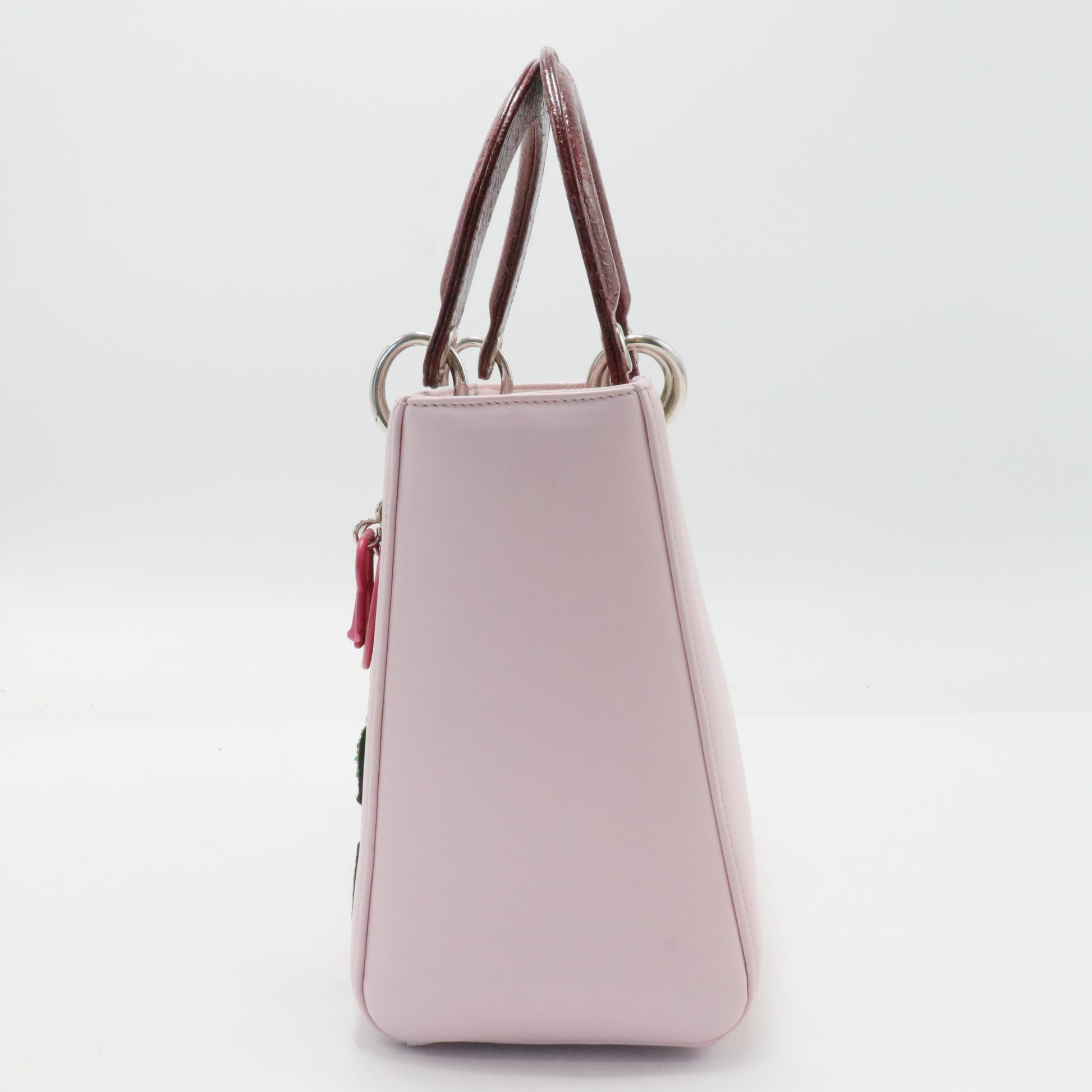 Calfskin Patent Embroidered Valentines Day Heart Medium Lady Dior Pink