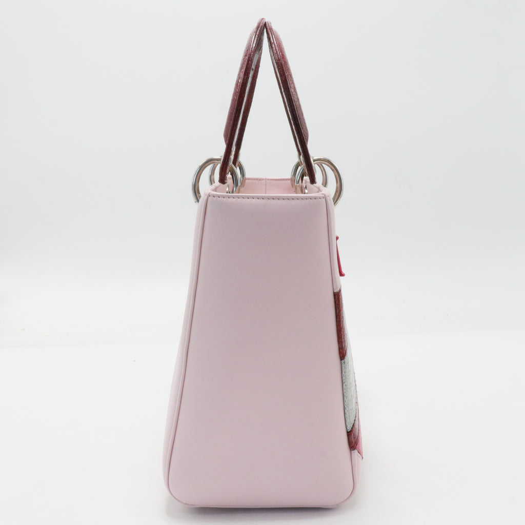 Calfskin Patent Embroidered Valentines Day Heart Medium Lady Dior Pink
