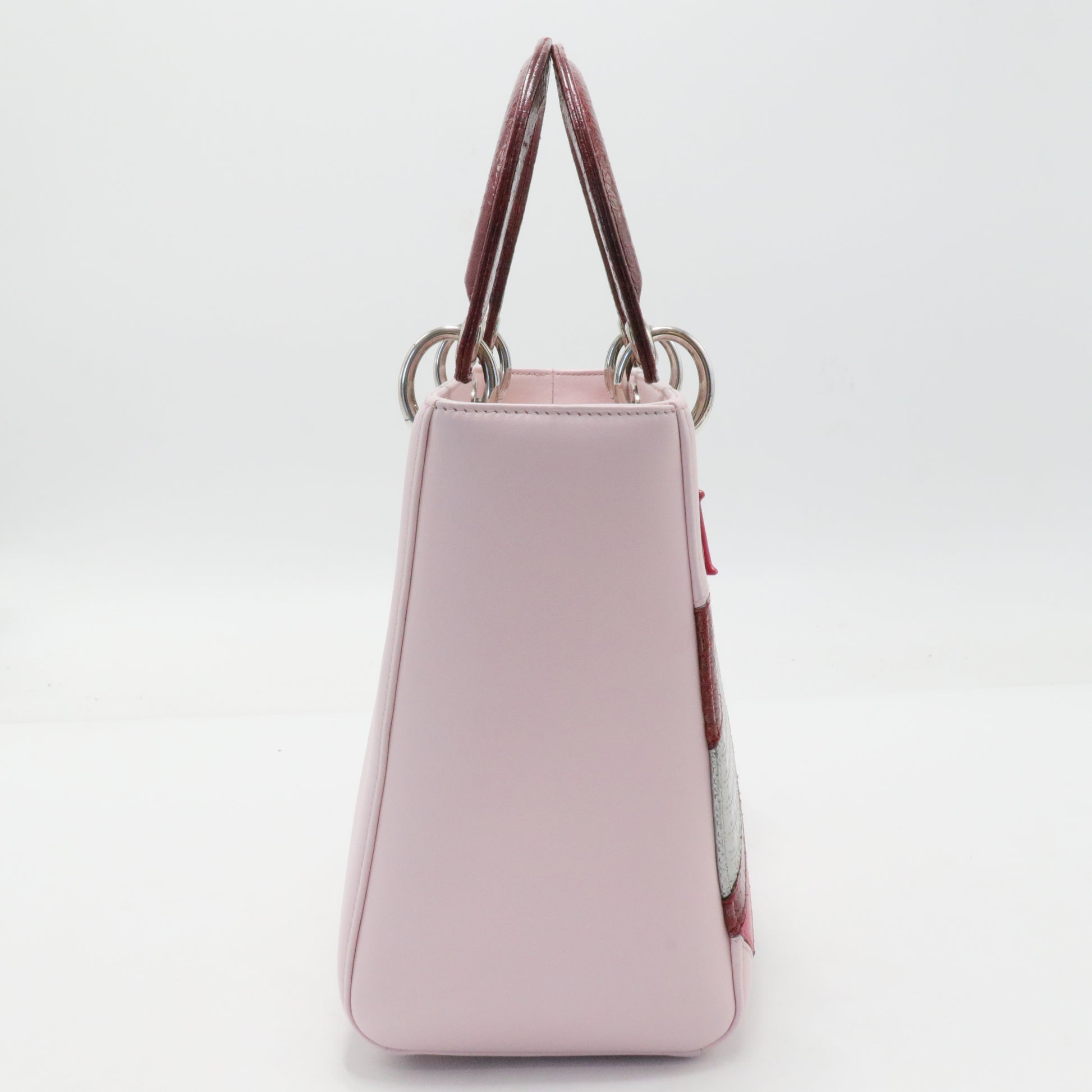 Calfskin Patent Embroidered Valentines Day Heart Medium Lady Dior Pink