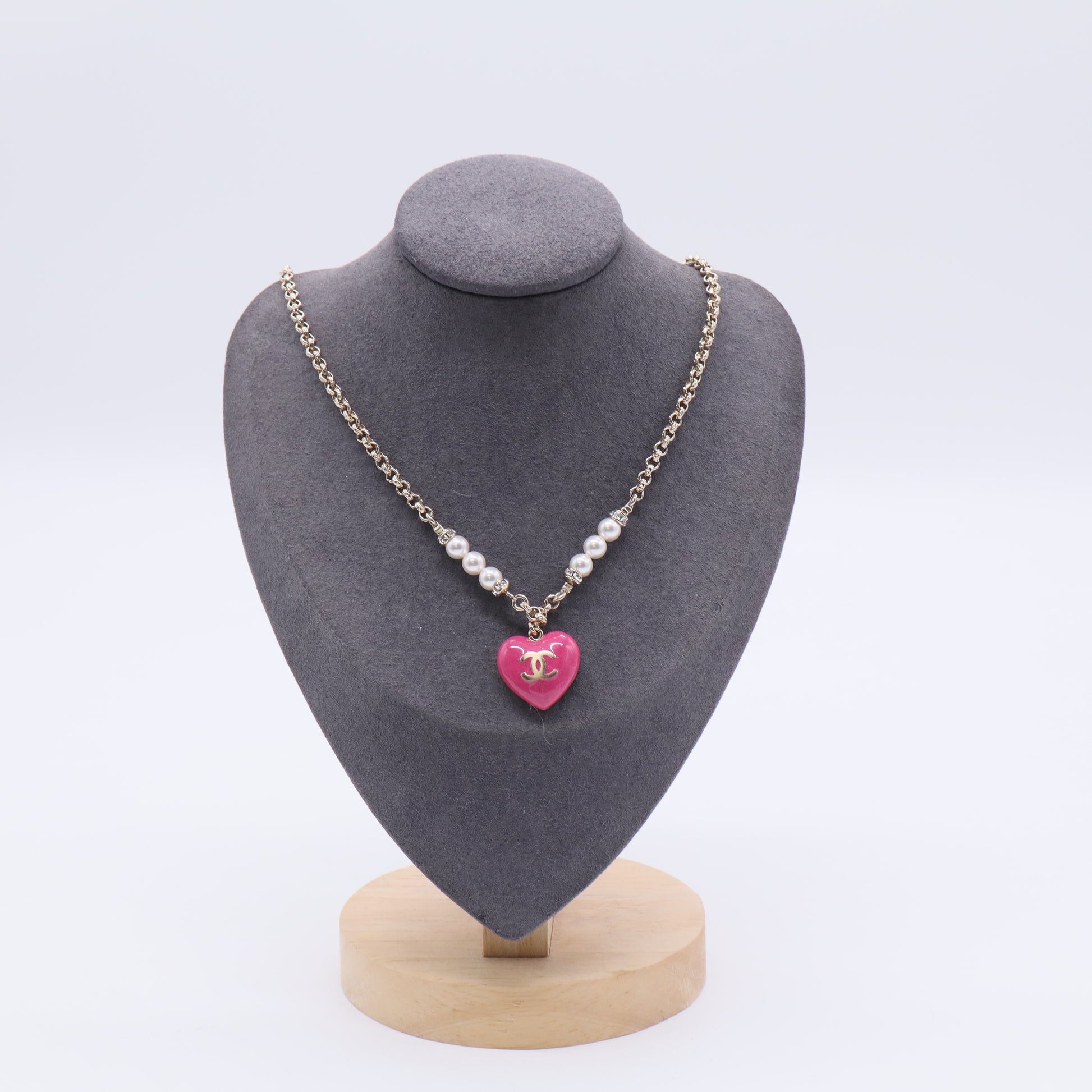 Heart Rhinestone Pearl Long Necklace Gold Plated/Rhinestone/Faux Pearl Twins LDJ3249