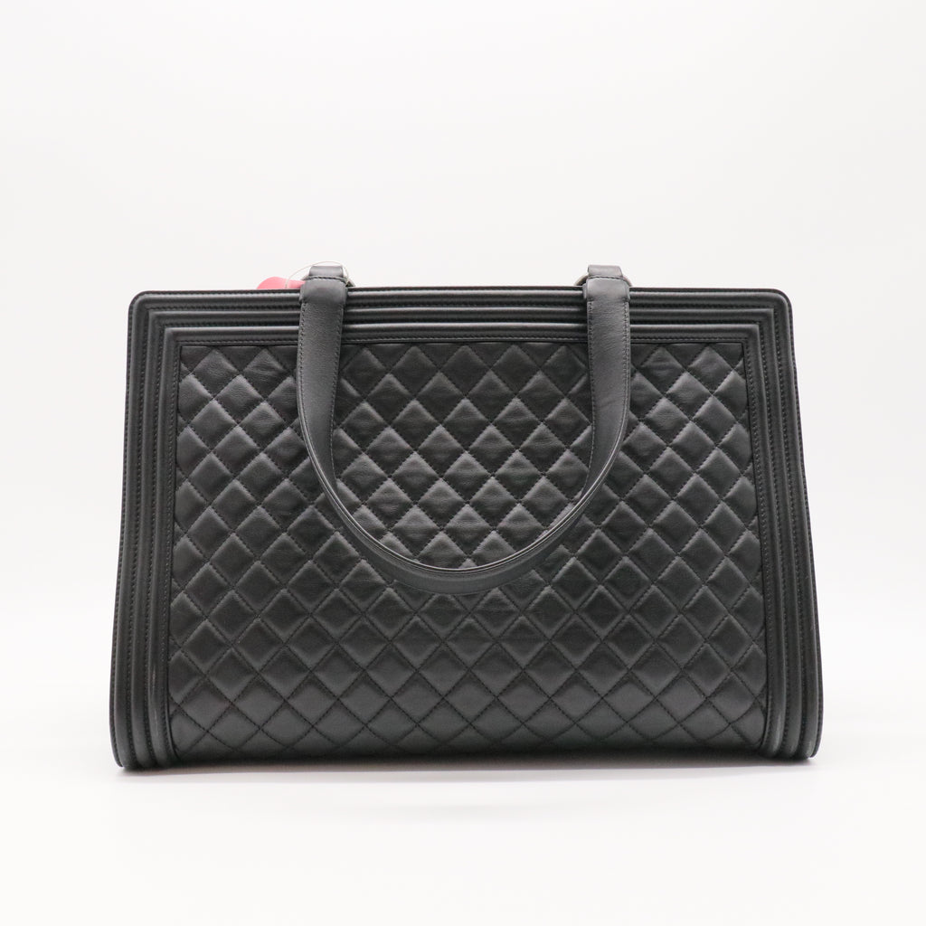 Calfskin Quilted Boy Shopping Tote Black twins
