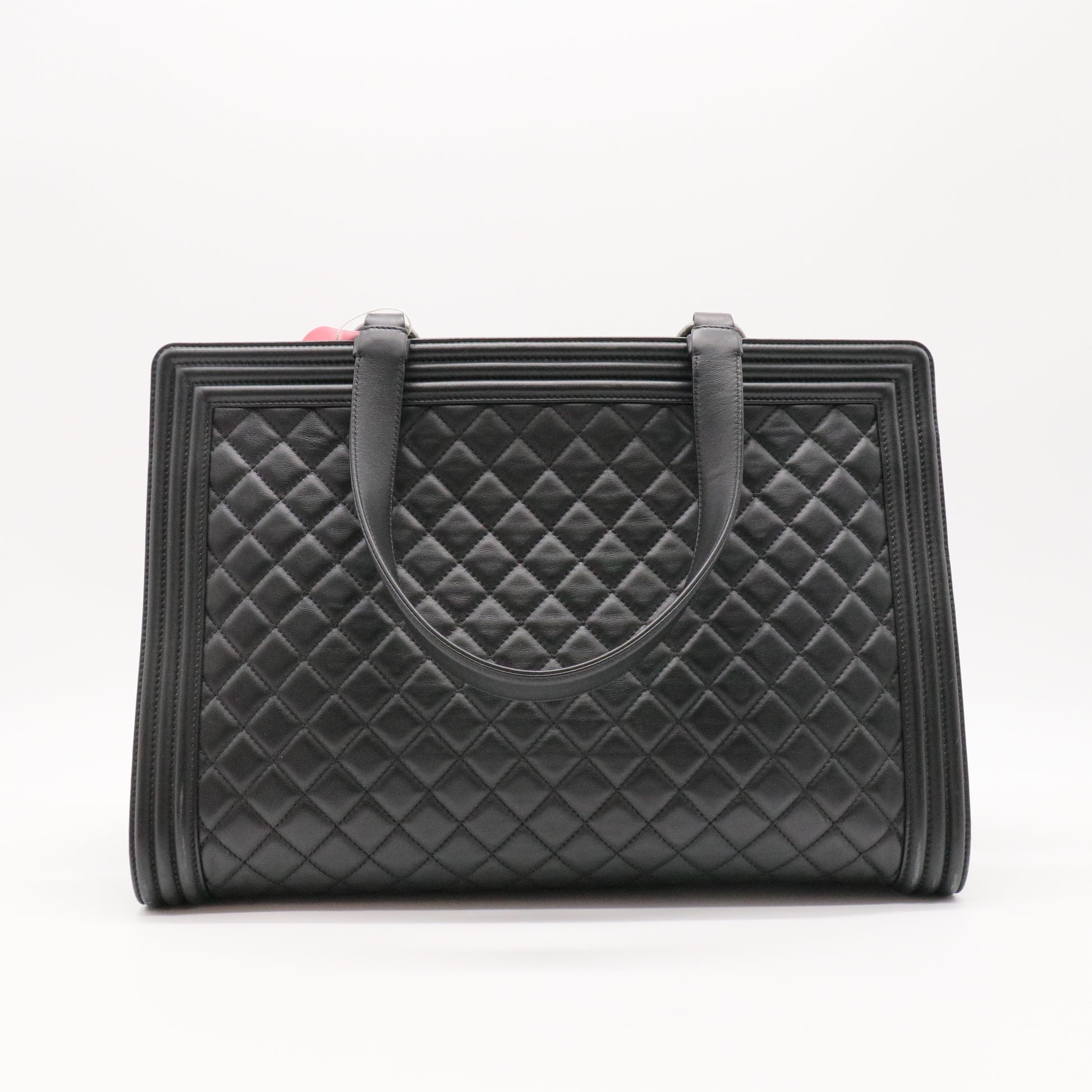 Calfskin Quilted Boy Shopping Tote Black twins