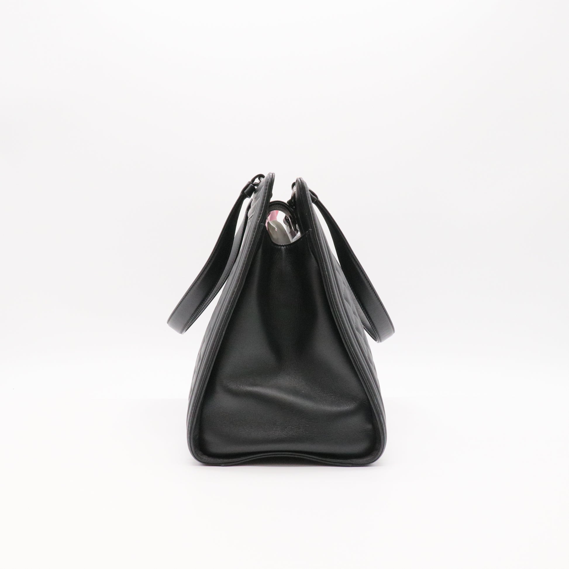 Calfskin Quilted Boy Shopping Tote Black twins