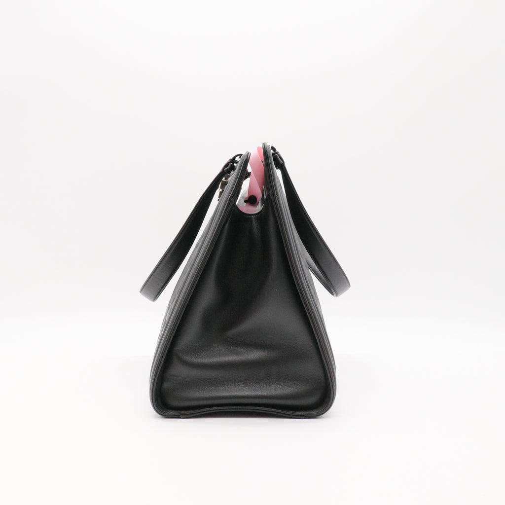 Calfskin Quilted Boy Shopping Tote Black twins