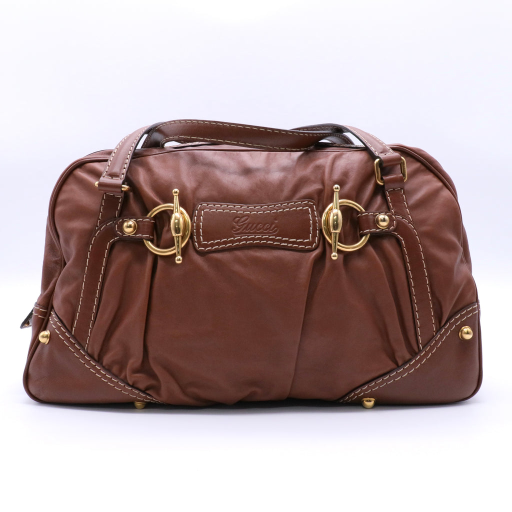 Gucci Horsebit Leather Satchel Bag Brown twins