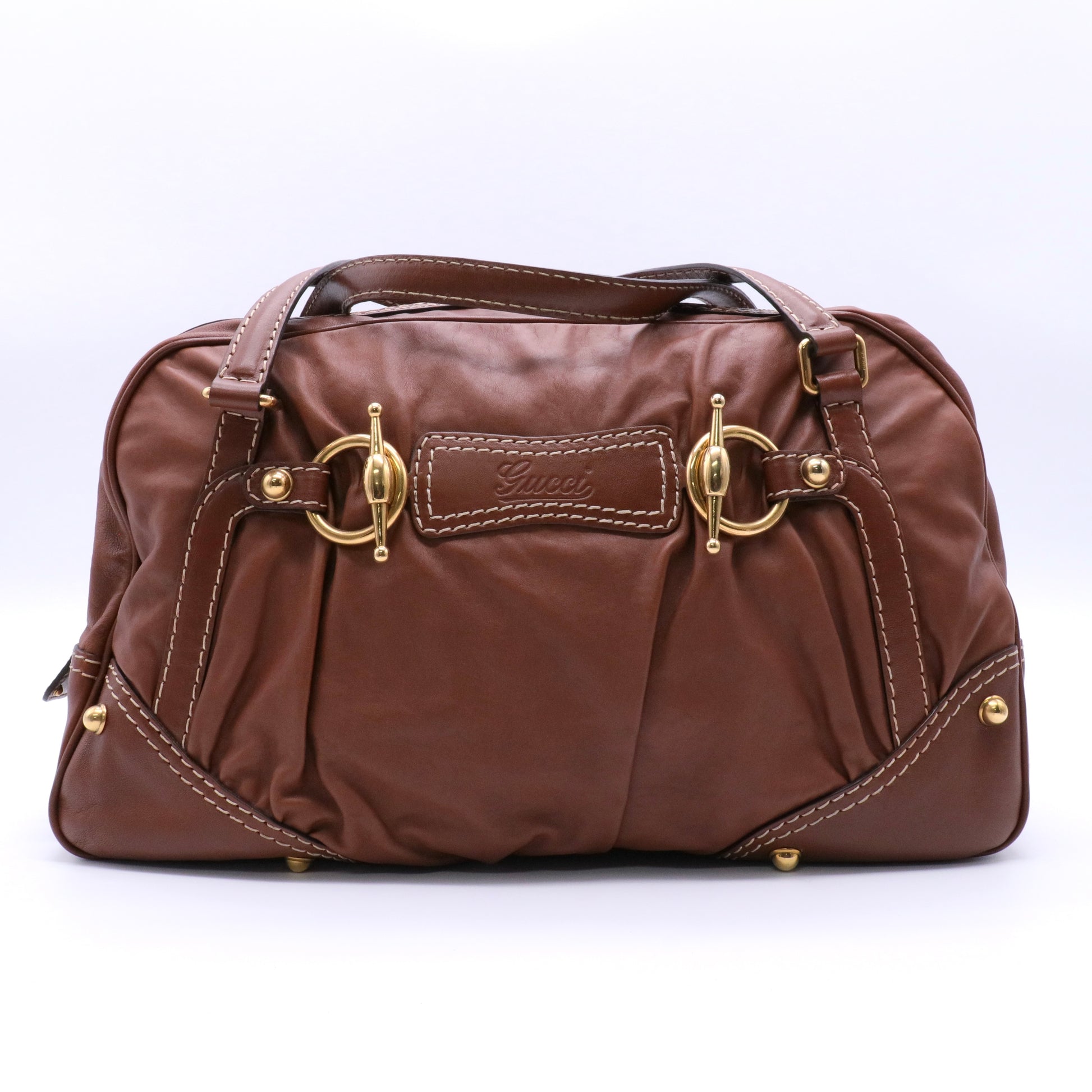 Gucci Horsebit Leather Satchel Bag Brown twins