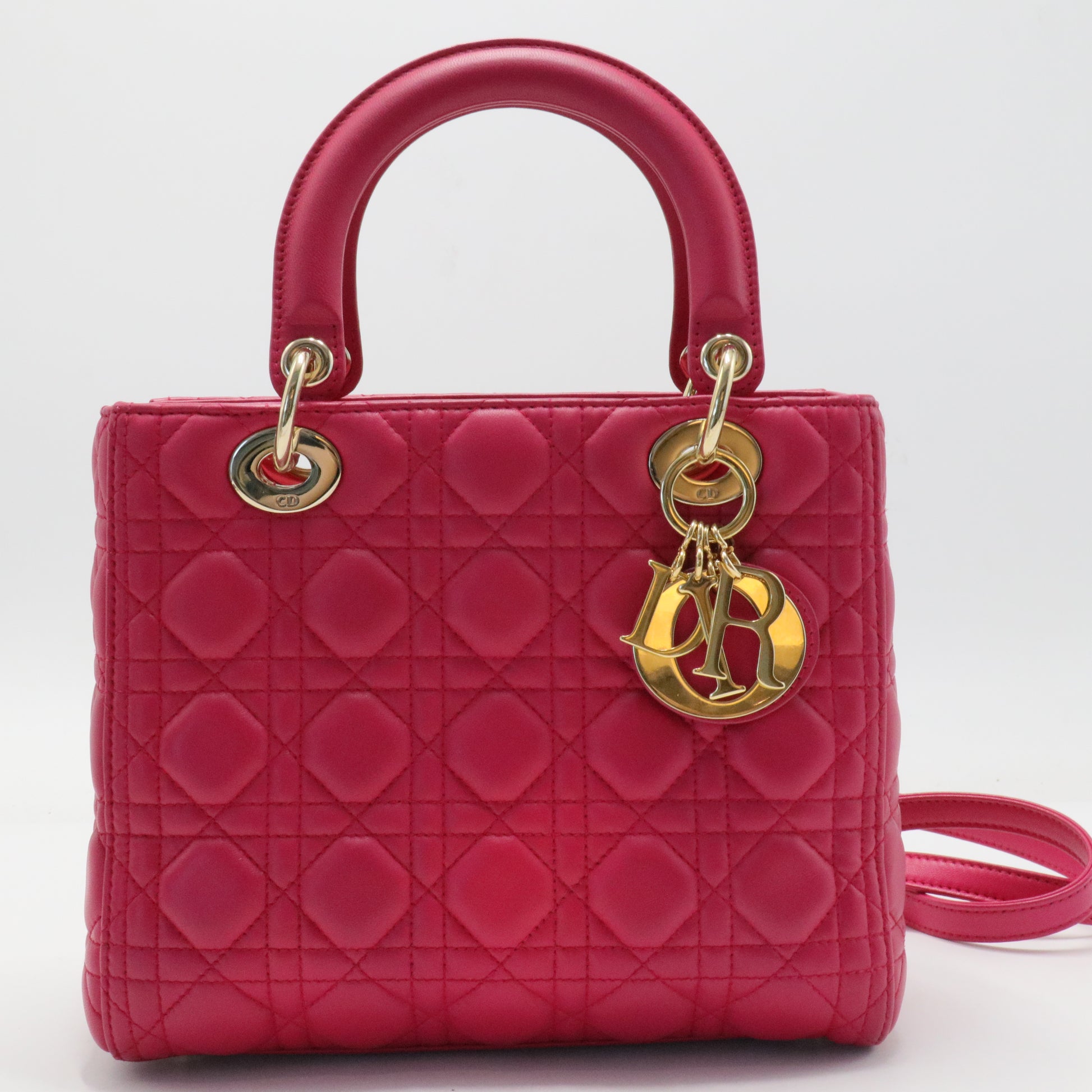 Lambskin Cannage Medium Lady Dior Fuchsia