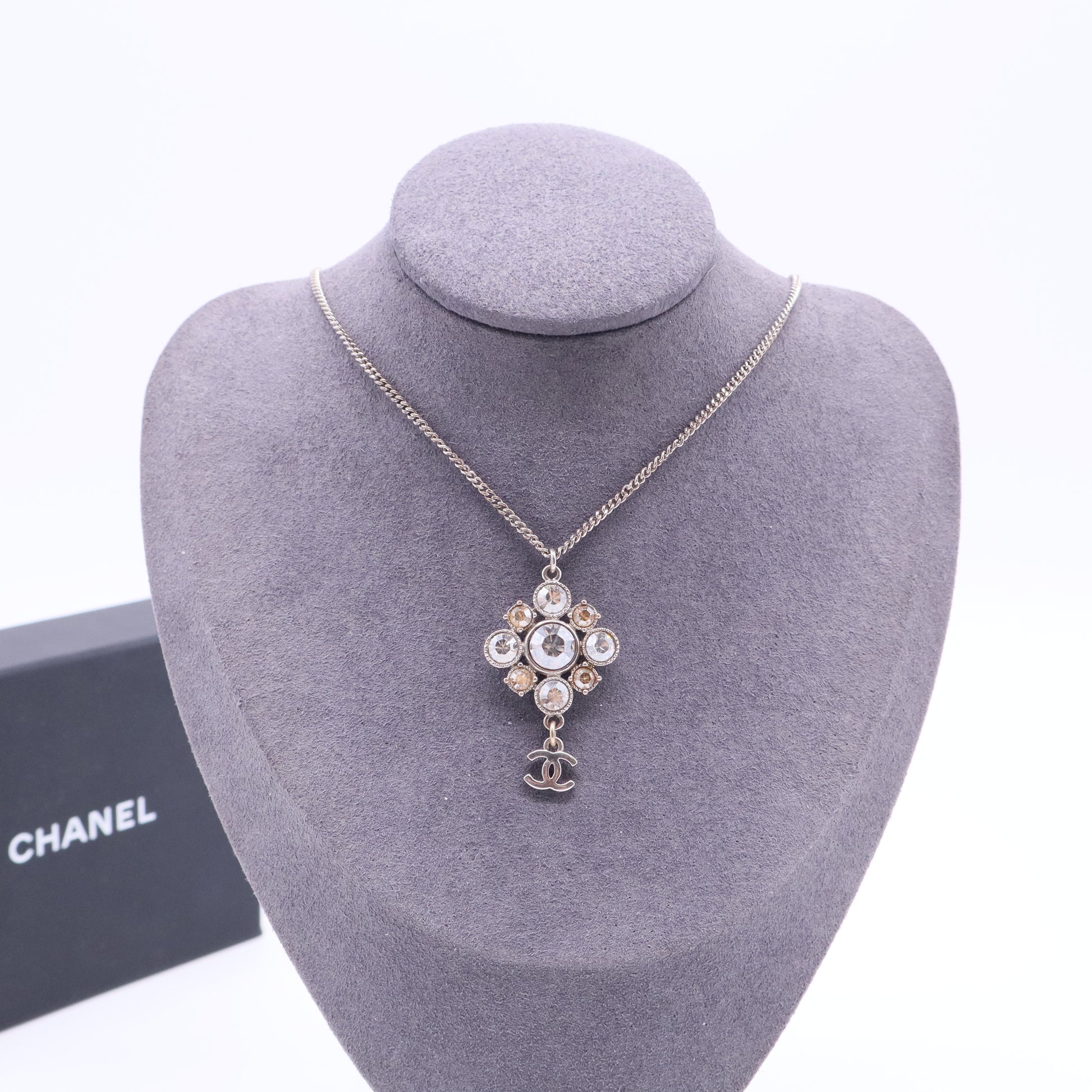 Crystal CC Drop Pendant Necklace Silver W11330