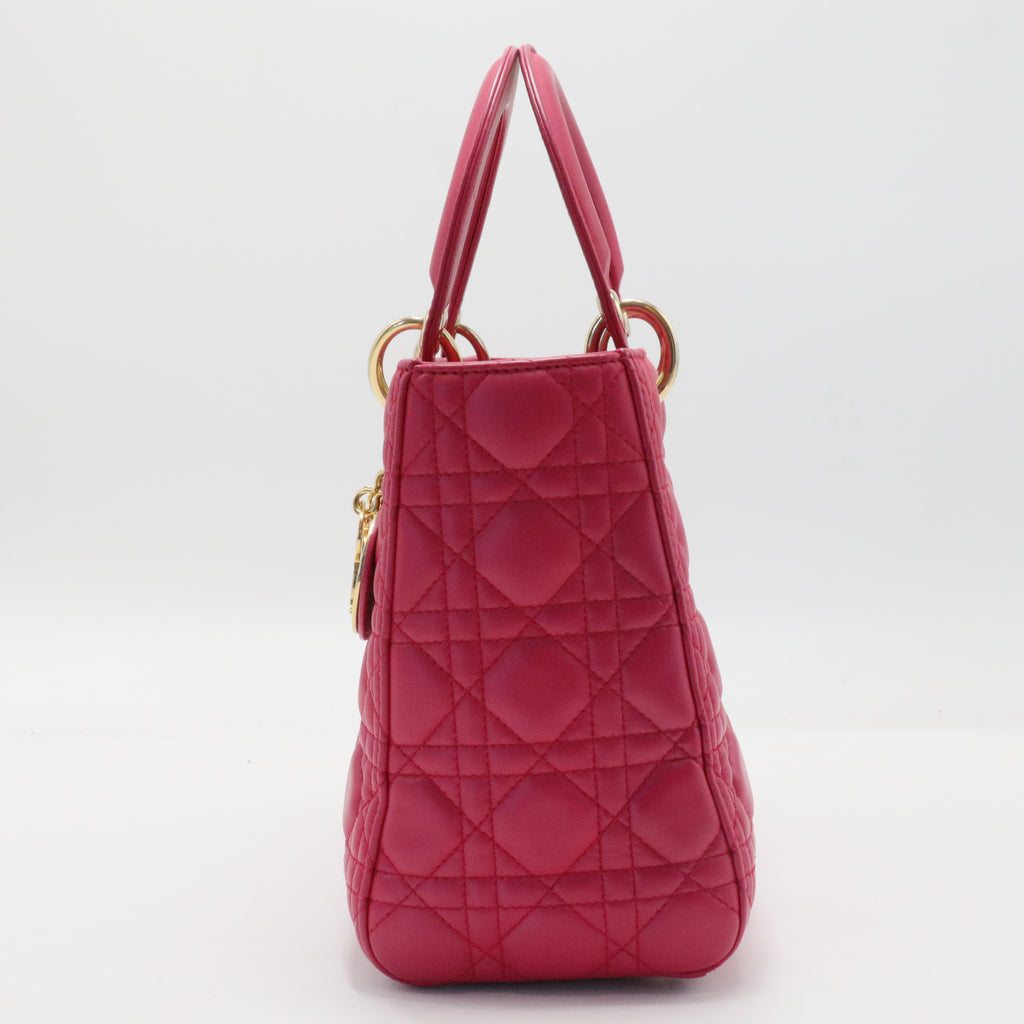 Lambskin Cannage Medium Lady Dior Fuchsia