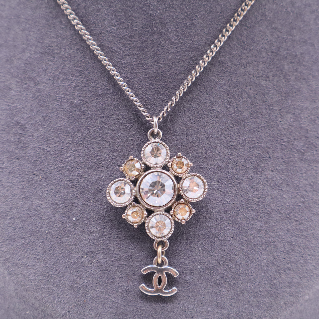 Crystal CC Drop Pendant Necklace Silver W11330