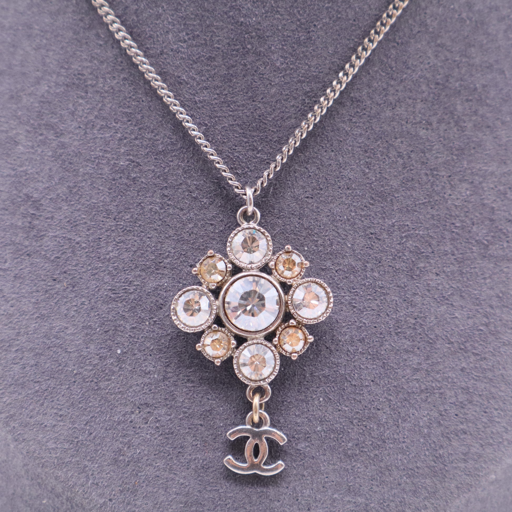 Crystal CC Drop Pendant Necklace Silver W11330
