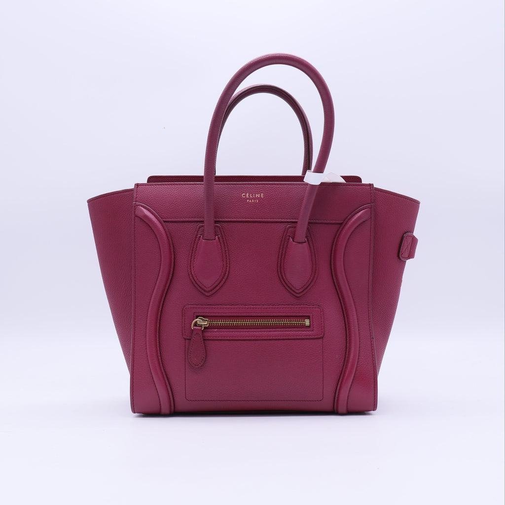 Celine Plum Drummed Calfskin Leather Luggage Tote Bag twins B20879