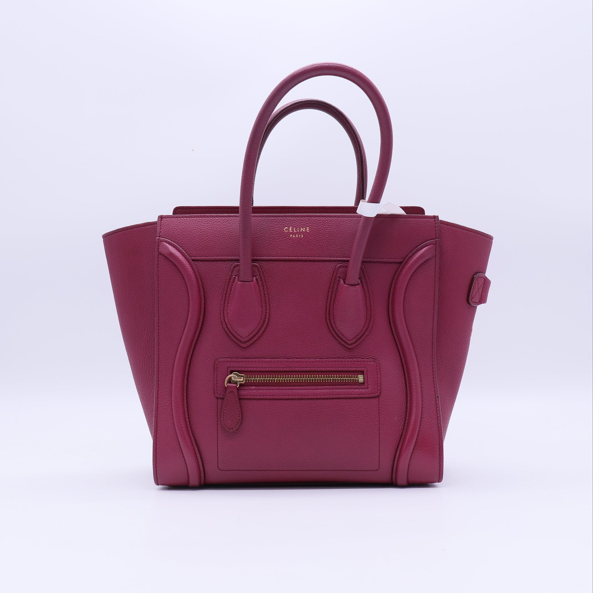 Celine Plum Drummed Calfskin Leather Luggage Tote Bag twins B20879