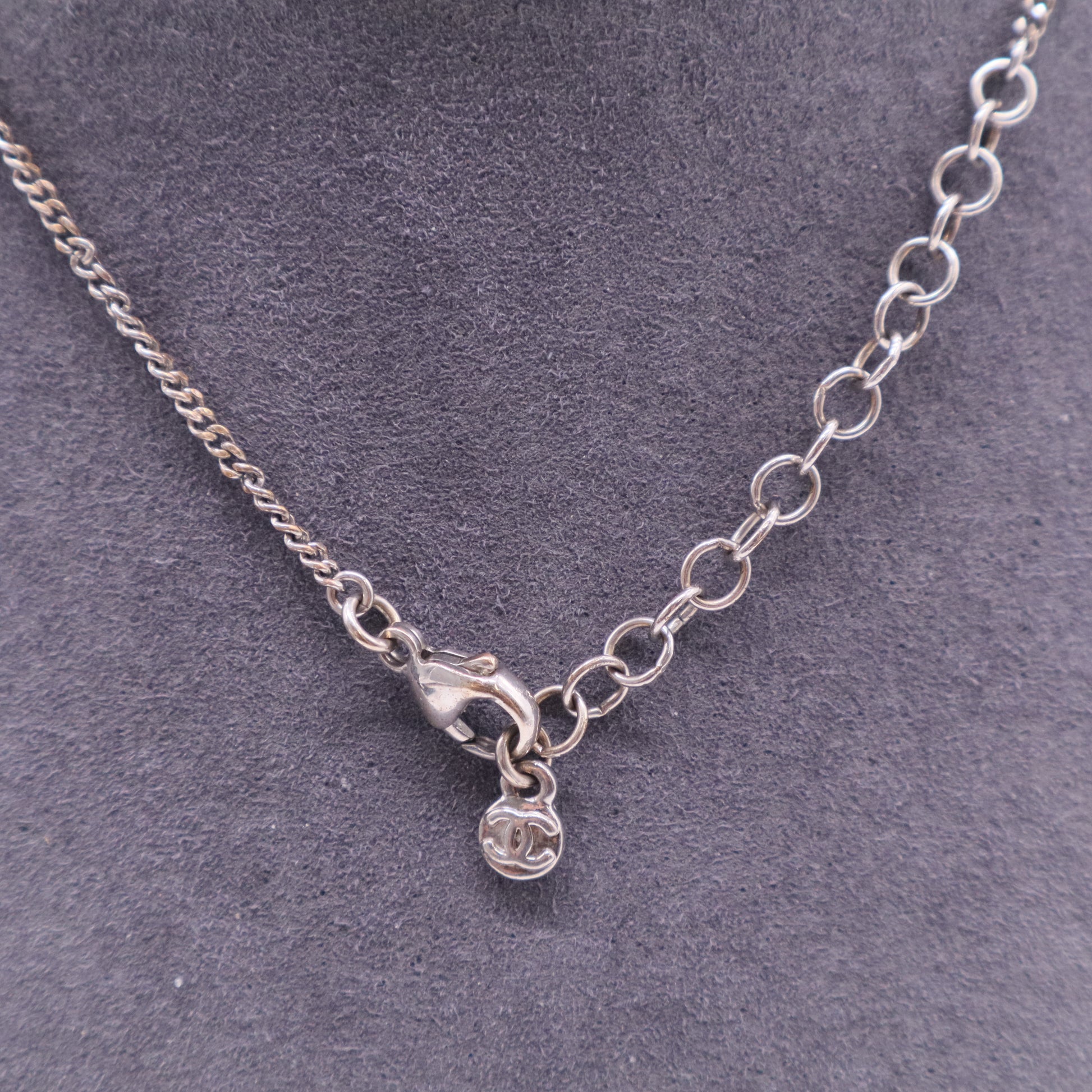 Crystal CC Drop Pendant Necklace Silver W11330