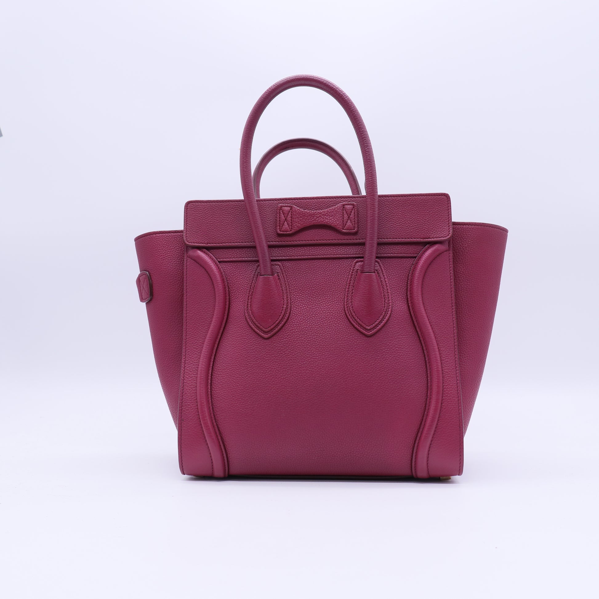 Celine Plum Drummed Calfskin Leather Luggage Tote Bag twins B20879
