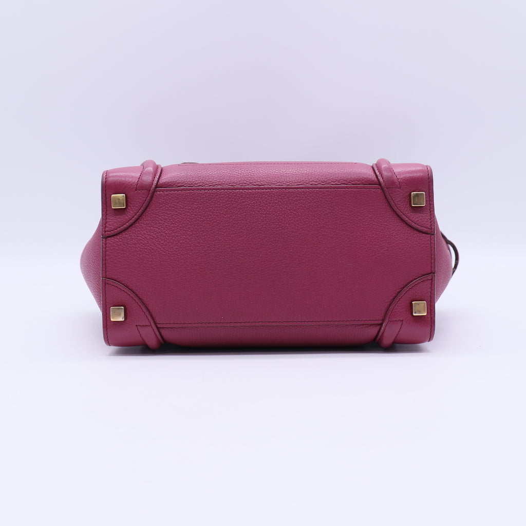 Celine Plum Drummed Calfskin Leather Luggage Tote Bag twins B20879