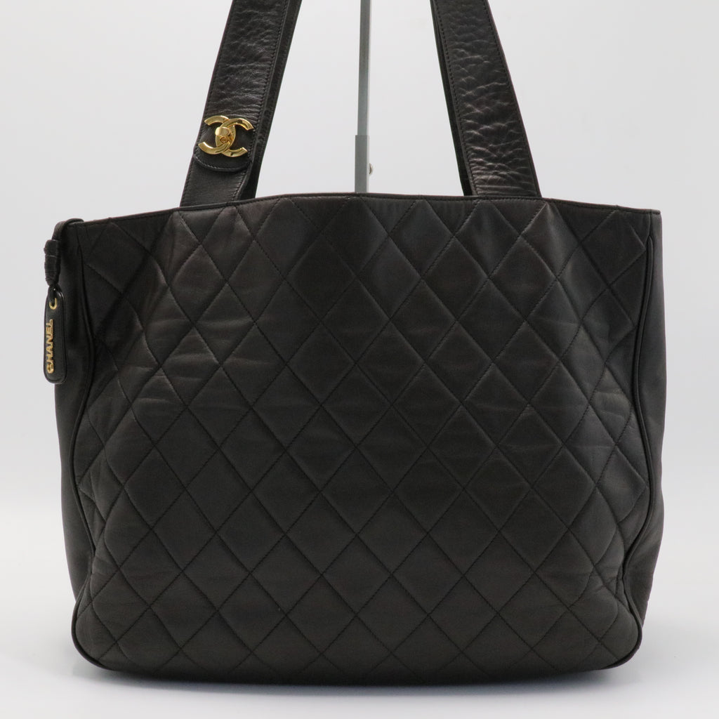 Black CC Quilted Lambskin Tote Leather Bag