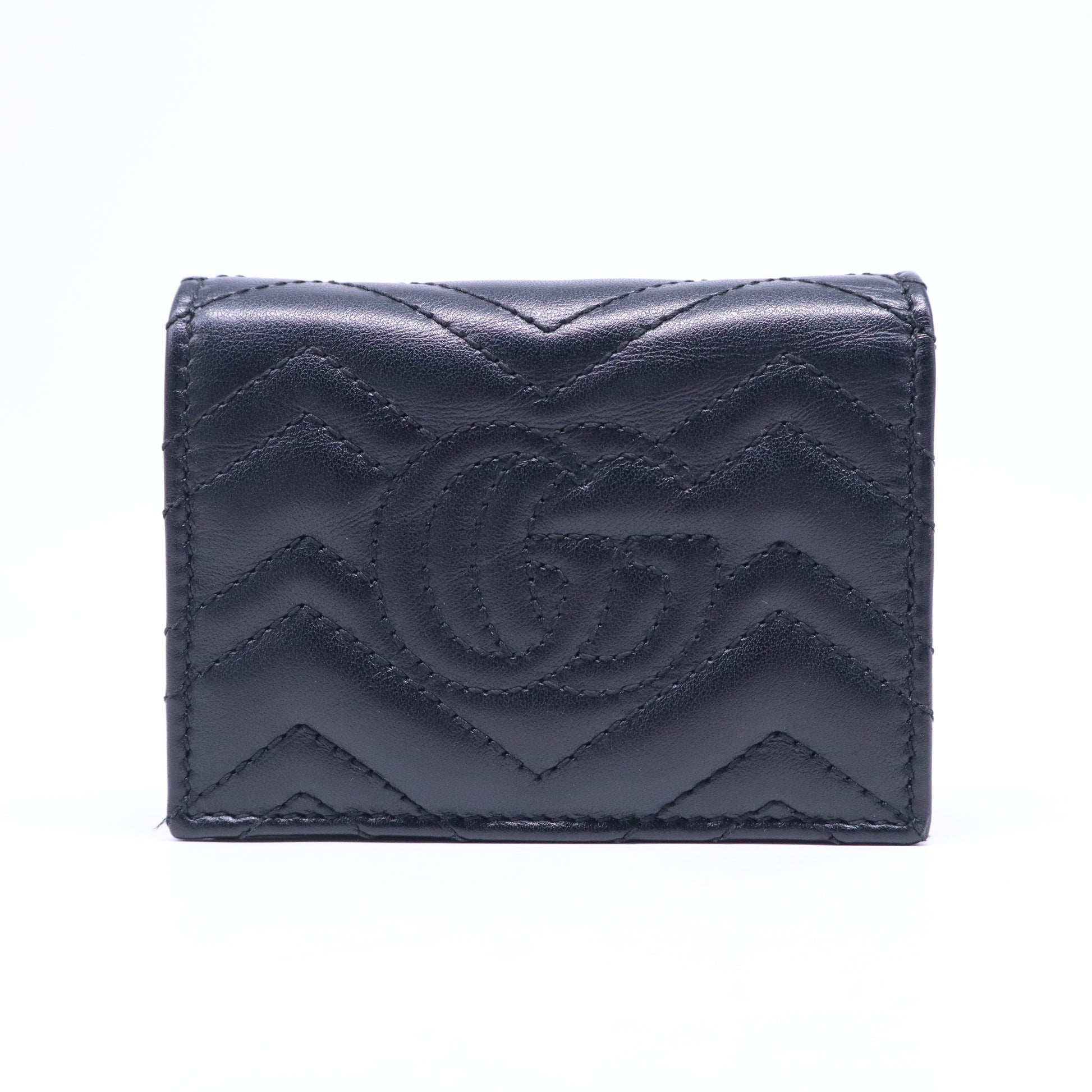 Black Matelassé Leather GG Marmont Card Case W21008