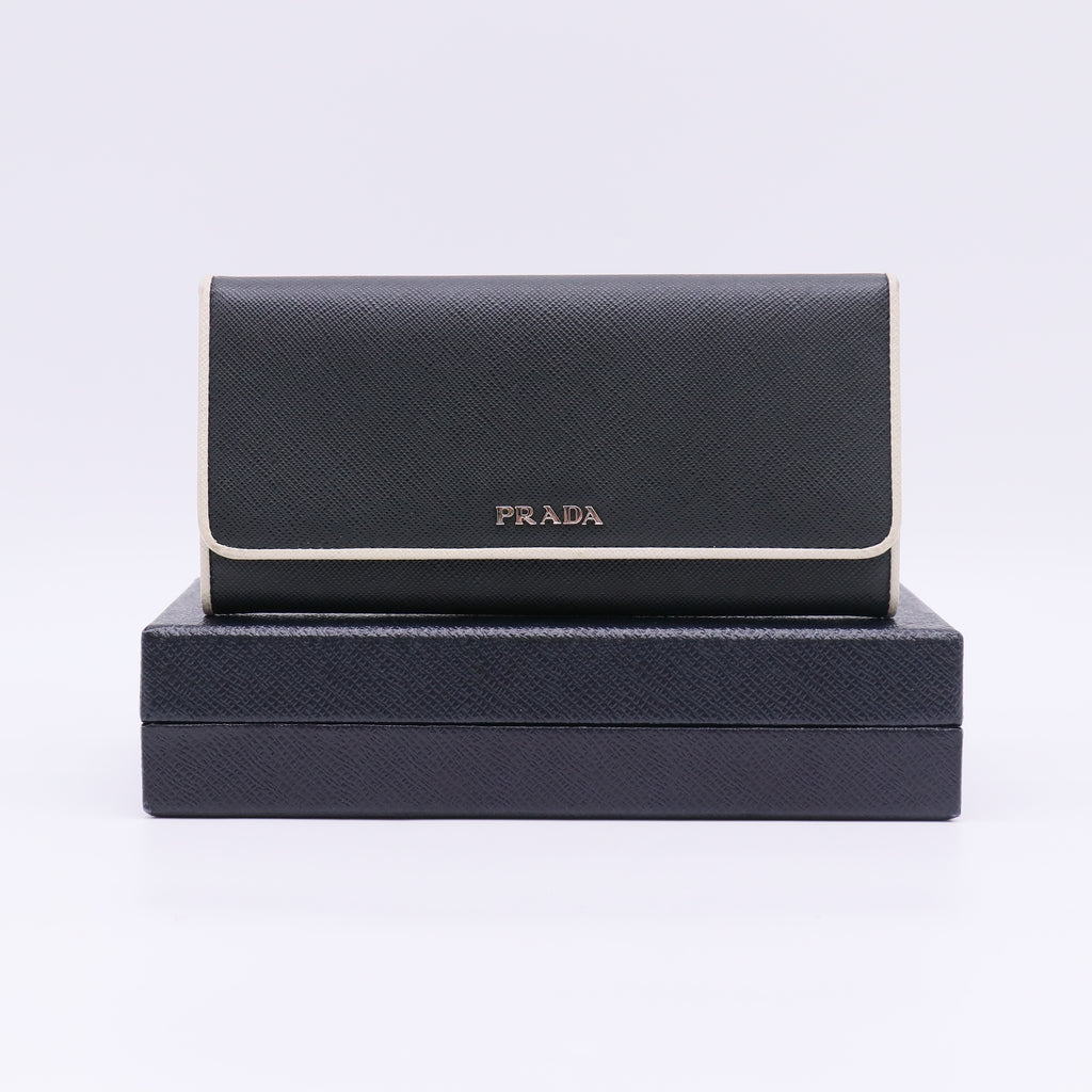 Prada Saffiano Metal Bar Continental Flap Wallet W22879